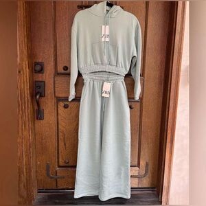 Zara long sleeve, hoodie, straight pants size XS,S